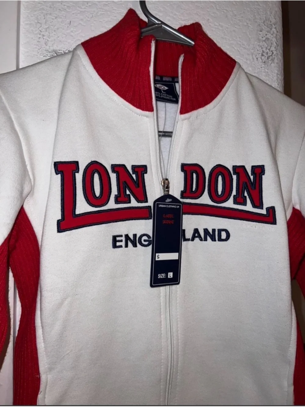 London England Full-Zip Hoodie Jacket - White & Red